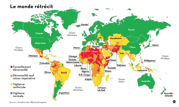 la carte des pays dangereux