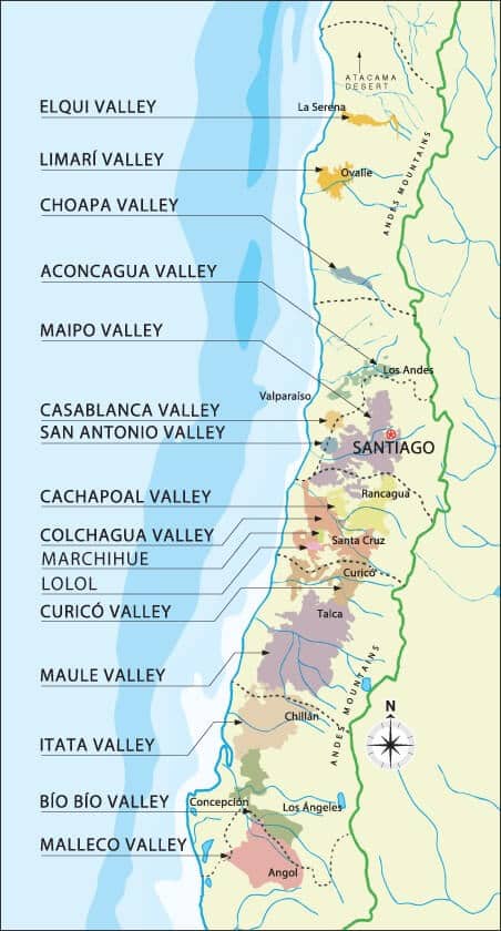 la route des vins chiliens carte