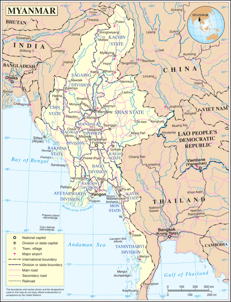 Guide de voyage au Myanmar la carte