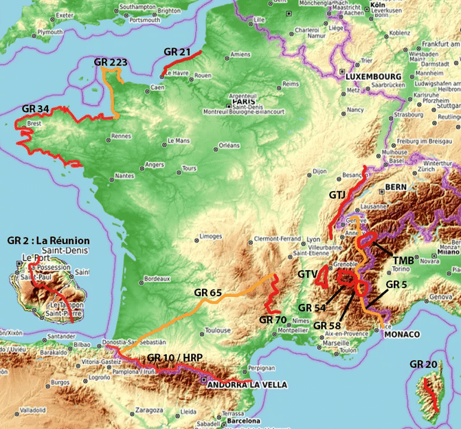 Les chemins de Compostelle et Les chemins de grandes randonnées en Frances
