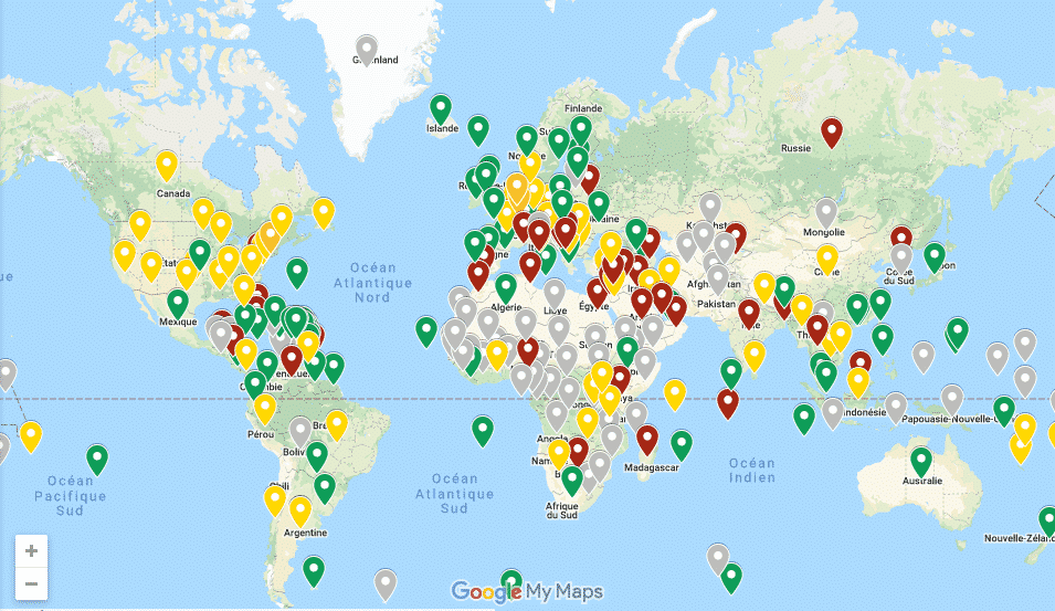 Partir avec un drone autour du monde carte des pays